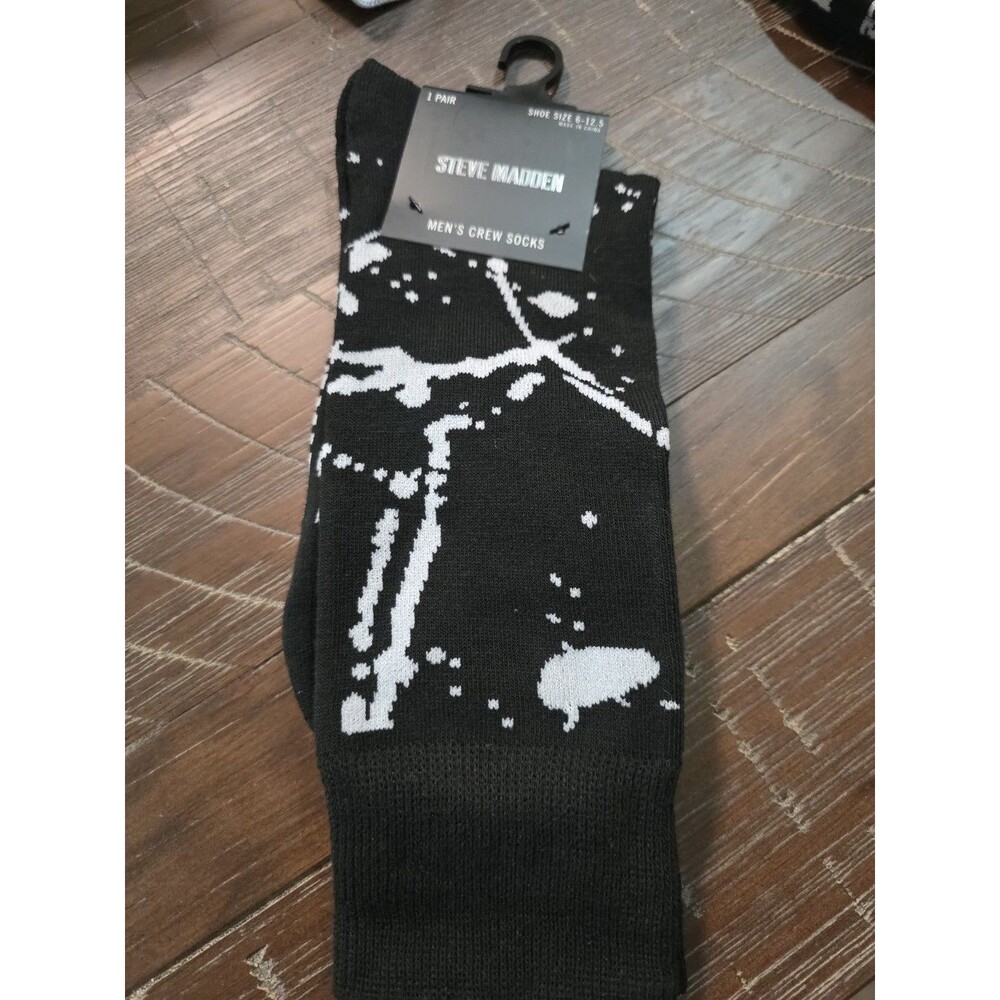 Steve Madden Black White Paint Splatter Pattern Crew Socks Size 6-12.5 - Set 2